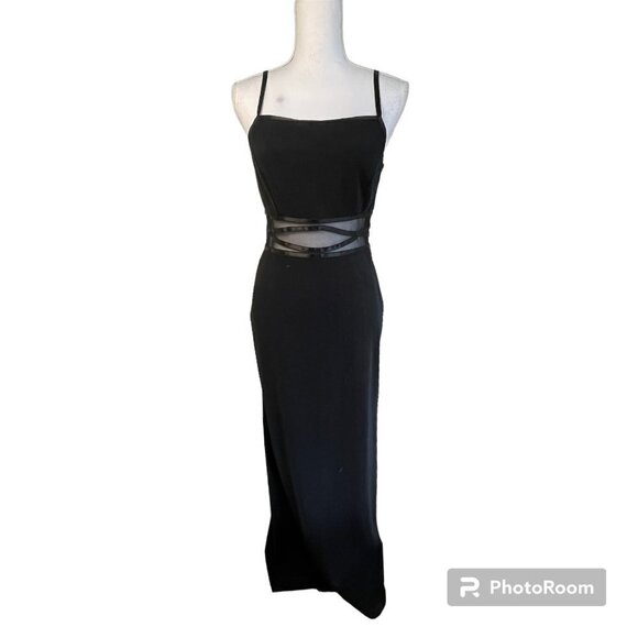 Vintage Dress 90s Y2K Mesh Black Cut Out Long Formal Minimalist Gothic 10 - Picture 1 of 9